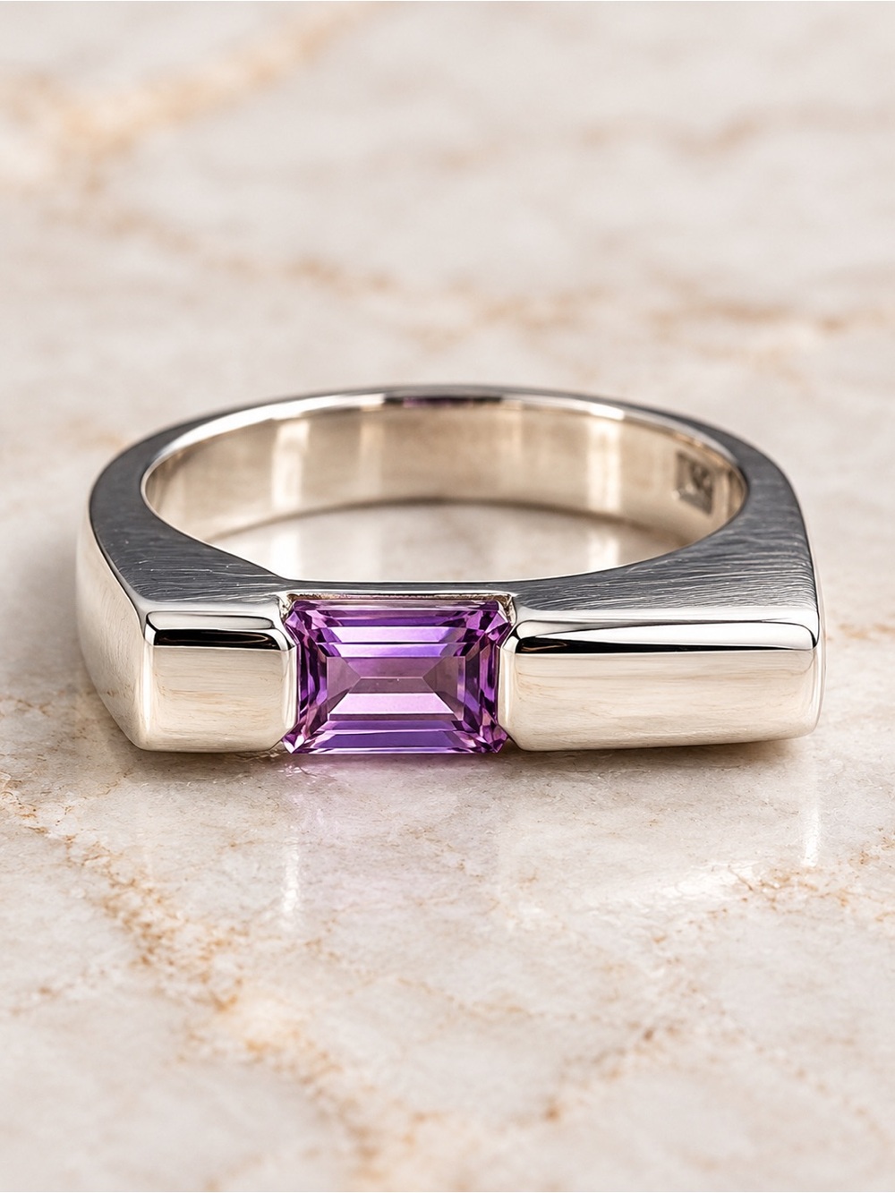 Sterling Silver Amethyst Ring Size 5.5 Geometric Modern Statement
